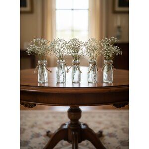 Set Of 5 Clear Glass Milk Bottle-Style Vases With Twine Rope Tied Around Neck 5.